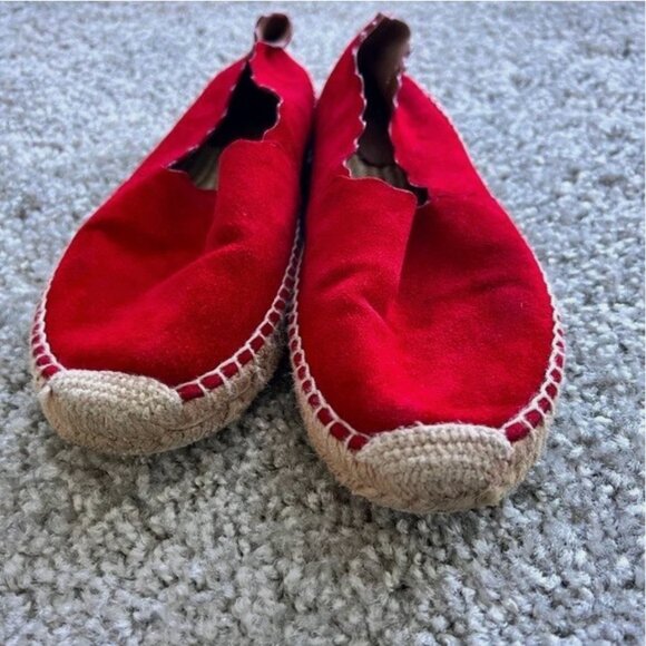 Chloe Scalloped Espadrille Flats - Red Leather Suede - Size 6 (EU 36) - Picture 2 of 5